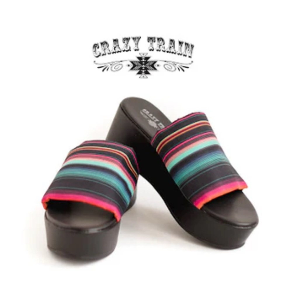New Crazy Train Serape 90's Platty’s Platform Comfy Stretch Band Sandals
